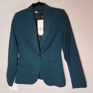 NWT Zara Green Blazer Women's Size 2 Single Button
